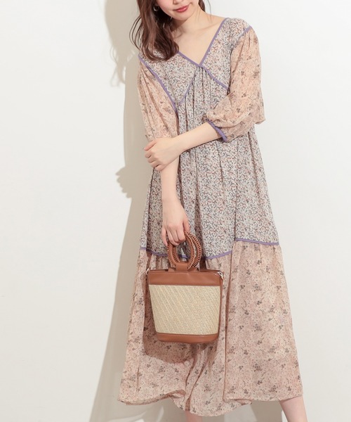 natural couture（ナチュラルクチュール）の「【WEB限定カラー有り】パッチワークフラワーワンピース（ワンピース・レディース・ブラック/ベージュ/ミント/ピンク系その他/ブルー系その他・FREE）」の3枚目の写真