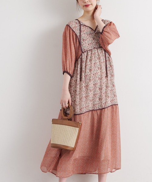 極美品✨シビラ　定価59300円　パッチワーク　フラワープリント　ワンピース　M 506434 COEL フラワーパッチワーク プリントワンピース Mサイズ