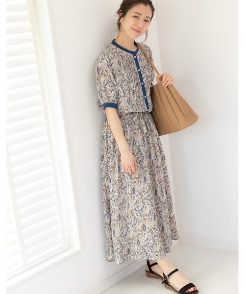 PREFERIR（プレフェリール）の「ペイズリー エスニック 半袖 ワンピース（ワンピース・レディース・オフホワイト/ネイビー/ベージュ・LARGE/MEDIUM/SMALL）」の18枚目の写真