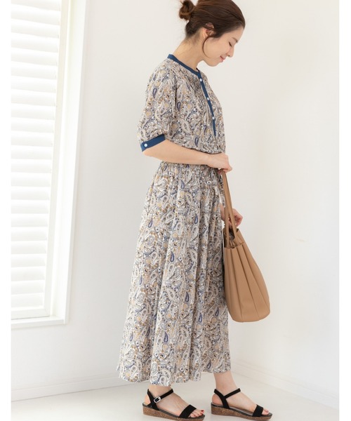 PREFERIR（プレフェリール）の「ペイズリー エスニック 半袖 ワンピース（ワンピース・レディース・オフホワイト/ネイビー/ベージュ・LARGE/MEDIUM/SMALL）」の15枚目の写真
