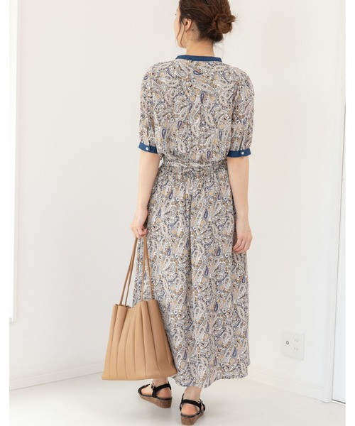 PREFERIR（プレフェリール）の「ペイズリー エスニック 半袖 ワンピース（ワンピース・レディース・オフホワイト/ネイビー/ベージュ・LARGE/MEDIUM/SMALL）」の22枚目の写真