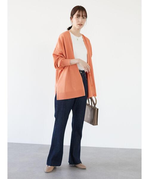 Green　Parks（グリーンパークス）の「ミディ丈 ニットカーデ＊（カーディガン/ボレロ・レディース・チャコールグレー/オフホワイト/オレンジ/グリーン・FREE）」の8枚目の写真