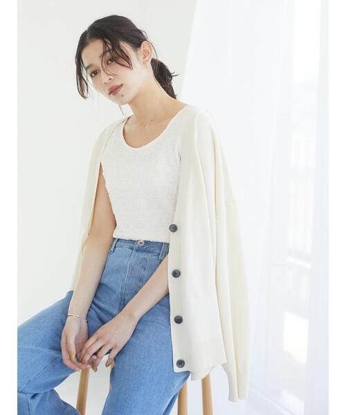 Green　Parks（グリーンパークス）の「ミディ丈 ニットカーデ＊（カーディガン/ボレロ・レディース・チャコールグレー/オフホワイト/オレンジ/グリーン・FREE）」の20枚目の写真