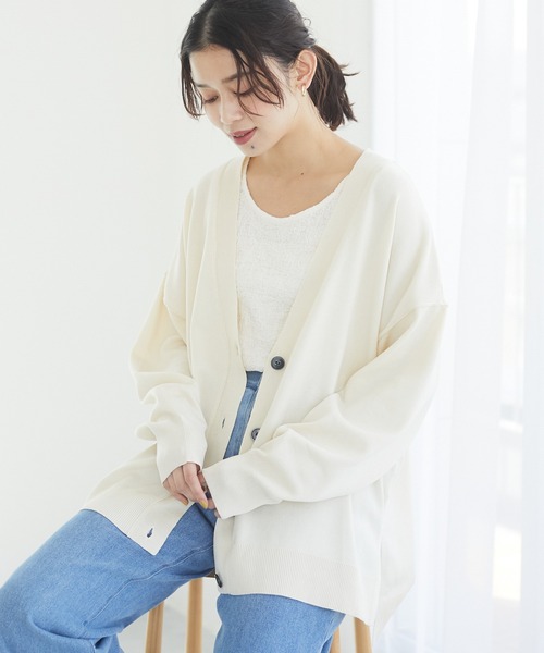 Green　Parks（グリーンパークス）の「ミディ丈 ニットカーデ＊（カーディガン/ボレロ・レディース・チャコールグレー/オフホワイト/オレンジ/グリーン・FREE）」の2枚目の写真