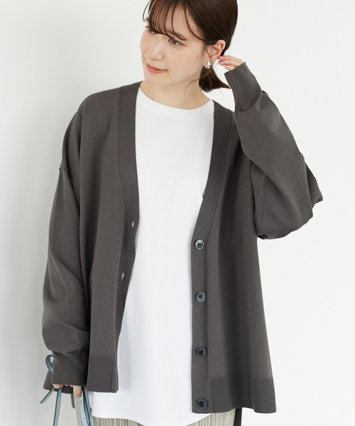 Green　Parks（グリーンパークス）の「ミディ丈 ニットカーデ＊（カーディガン/ボレロ・レディース・チャコールグレー/オフホワイト/オレンジ/グリーン・FREE）」の3枚目の写真