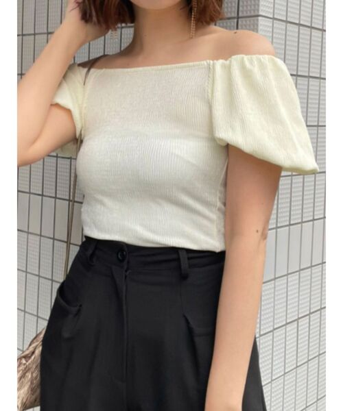 EMODA（エモダ）の「シャーリングミニマルパフトップ（Tシャツ/カットソー・レディース・ホワイト/ブラック/オレンジ/ブルー・FREE）」の2枚目の写真