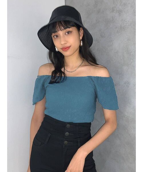 EMODA（エモダ）の「シャーリングミニマルパフトップ（Tシャツ/カットソー・レディース・ホワイト/ブラック/オレンジ/ブルー・FREE）」の9枚目の写真