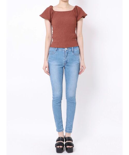 EMODA（エモダ）の「シャーリングミニマルパフトップ（Tシャツ/カットソー・レディース・ホワイト/ブラック/オレンジ/ブルー・FREE）」の11枚目の写真