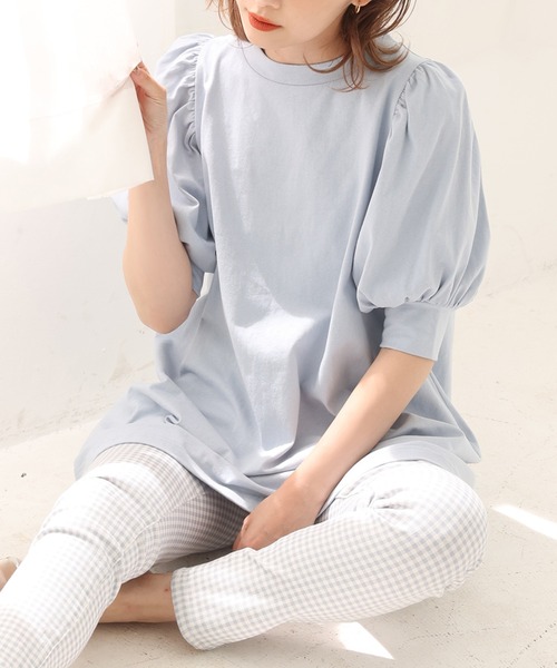 one after another NICE CLAUP（ワンアフターアナザーナイスクラップ）の「【ZOZOTOWN限定】プチプラパフスリーブチュニック（Tシャツ/カットソー・レディース・オフホワイト/ブラック/ピンク/サックスブルー・FREE）」の4枚目の写真