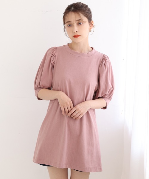 one after another NICE CLAUP（ワンアフターアナザーナイスクラップ）の「【ZOZOTOWN限定】プチプラパフスリーブチュニック（Tシャツ/カットソー・レディース・オフホワイト/ブラック/ピンク/サックスブルー・FREE）」の5枚目の写真