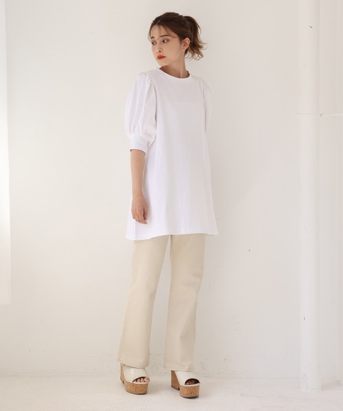 one after another NICE CLAUP（ワンアフターアナザーナイスクラップ）の「【ZOZOTOWN限定】プチプラパフスリーブチュニック（Tシャツ/カットソー・レディース・オフホワイト/ブラック/ピンク/サックスブルー・FREE）」の12枚目の写真