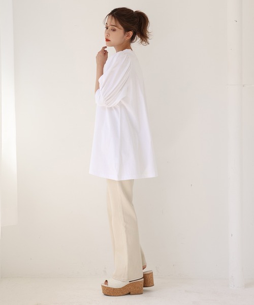one after another NICE CLAUP（ワンアフターアナザーナイスクラップ）の「【ZOZOTOWN限定】プチプラパフスリーブチュニック（Tシャツ/カットソー・レディース・オフホワイト/ブラック/ピンク/サックスブルー・FREE）」の13枚目の写真