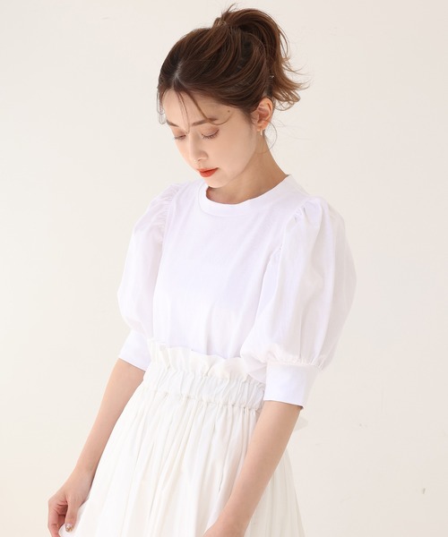 one after another NICE CLAUP（ワンアフターアナザーナイスクラップ）の「【ZOZOTOWN限定】プチプラパフスリーブチュニック（Tシャツ/カットソー・レディース・オフホワイト/ブラック/ピンク/サックスブルー・FREE）」の14枚目の写真