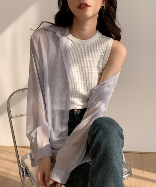 MAISON BREEZE（メゾンブリーズ）の「【MAISON BREEZE】ワッフルカラーノースリーブT SCCH（タンクトップ・レディース・ホワイト/グリーン/イエロー/ブラック・FREE）」の8枚目の写真