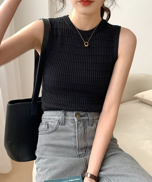 MAISON BREEZE（メゾンブリーズ）の「【MAISON BREEZE】ワッフルカラーノースリーブT SCCH（タンクトップ・レディース・ホワイト/グリーン/イエロー/ブラック・FREE）」の9枚目の写真