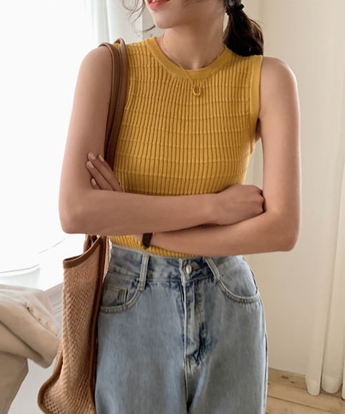 MAISON BREEZE（メゾンブリーズ）の「【MAISON BREEZE】ワッフルカラーノースリーブT SCCH（タンクトップ・レディース・ホワイト/グリーン/イエロー/ブラック・FREE）」の11枚目の写真