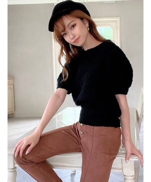 RESEXXY（リゼクシー）の「ブークレニットトップス（ニット/セーター・レディース・ホワイト/ブラック/ベージュ・FREE）」の3枚目の写真