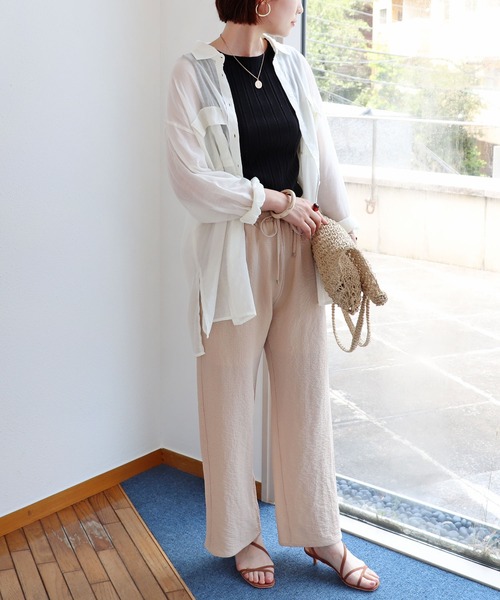 andme(アンドミー)の「ランダムリブノースリーブボートネックタンクトップ(Tシャツ/カットソー・レディース・ブラック/ブラウン/グリーン/アイボリー/ベージュ・M/L)」の6枚目の写真