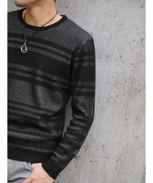 NICOLE CLUB FOR MEN（ニコルクラブフォーメン）の「【21年モデル】テンカンウラボ－ダ－ニット（ニット/セーター・メンズ・ホワイト×ネイビー/ホワイト系その他/ブラック×ホワイト・LL/M/L）」の3枚目の写真