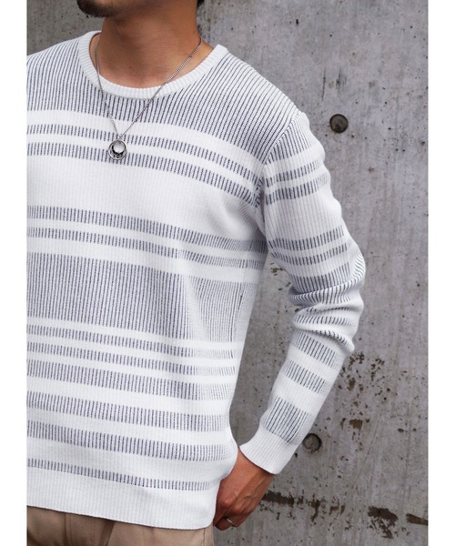 NICOLE CLUB FOR MEN（ニコルクラブフォーメン）の「【21年モデル】テンカンウラボ－ダ－ニット（ニット/セーター・メンズ・ホワイト×ネイビー/ホワイト系その他/ブラック×ホワイト・LL/M/L）」の2枚目の写真