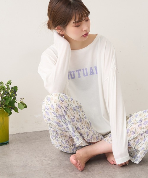 natural couture(ナチュラルクチュール)の「【おうちナチュ】シアバター加工ドルマンロゴT(Tシャツ/カットソー・レディース・オフホワイト/ラベンダー/スミクロ・FREE)」の18枚目の写真