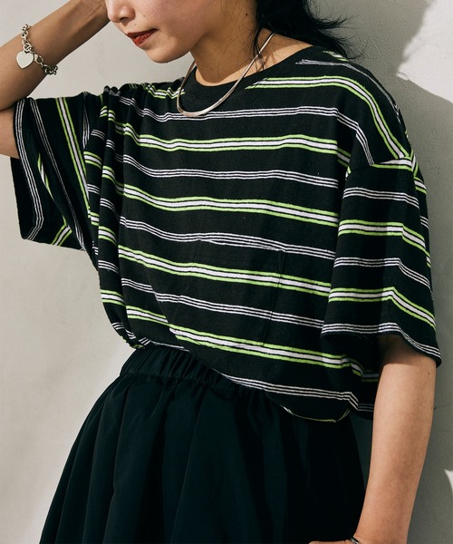 JOURNAL STANDARD relume(ジャーナルスタンダード レリューム)の「C/HEMP BORDER TEE(Tシャツ/カットソー・メンズ・ホワイト/チャコールグレー/ベージュ/ブルー/アイボリー/ライトイエロー・MEDIUM/LARGE)」の1枚目の写真