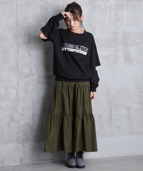 ROSE FAN FAN(ローズファンファン)の「大きいサイズ ロングティアードスカート ローズファンファン(スカート・レディース・ブラック/カーキ・LL/3L/4L/5L/L/6L)」の13枚目の写真