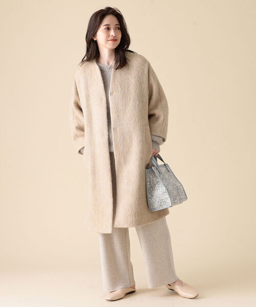 Demi-Luxe BEAMS ノーカラー シャギーコート