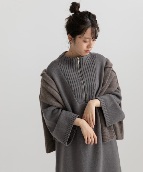LAATO（ラート）の「ZIP KNIT ONE PIECE（ワンピース・レディース・ベージュ/グレー・FREE）」の9枚目の写真