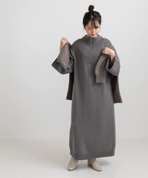 LAATO（ラート）の「ZIP KNIT ONE PIECE（ワンピース・レディース・ベージュ/グレー・FREE）」の6枚目の写真