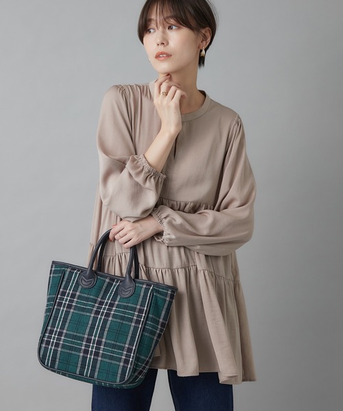 un dix cors（アンディコール）の「シーズンムードを高めてくれる　チェック柄ハンドルトートバッグ（トートバッグ・レディース・ブラウン/グリーン・FREE）」の5枚目の写真