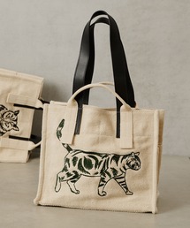 ネコ刺繍ミディアムコットントートバッグ