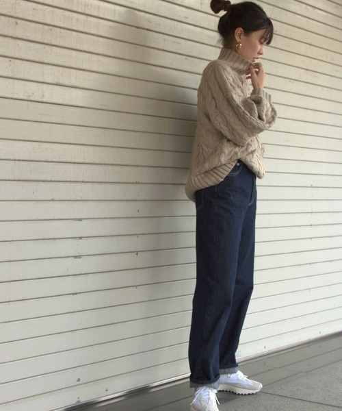 bohmal（ボマール）の「ケーブル切替ハイネックニット（ニット/セーター・レディース・ベージュ/アイボリー/グリーン/イエロー/アッシュグレー/ブラウン・FREE）」の11枚目の写真