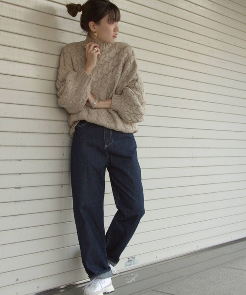 bohmal（ボマール）の「ケーブル切替ハイネックニット（ニット/セーター・レディース・ベージュ/アイボリー/グリーン/イエロー/アッシュグレー/ブラウン・FREE）」の13枚目の写真