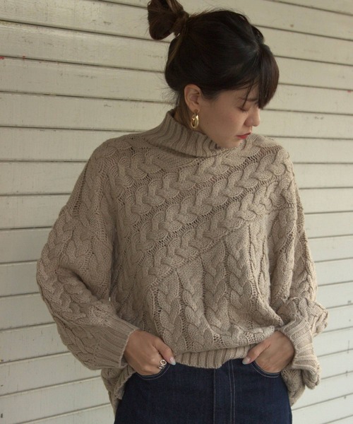 bohmal（ボマール）の「ケーブル切替ハイネックニット（ニット/セーター・レディース・ベージュ/アイボリー/グリーン/イエロー/アッシュグレー/ブラウン・FREE）」の18枚目の写真