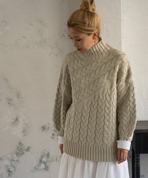 bohmal（ボマール）の「ケーブル切替ハイネックニット（ニット/セーター・レディース・ベージュ/アイボリー/グリーン/イエロー/アッシュグレー/ブラウン・FREE）」の19枚目の写真