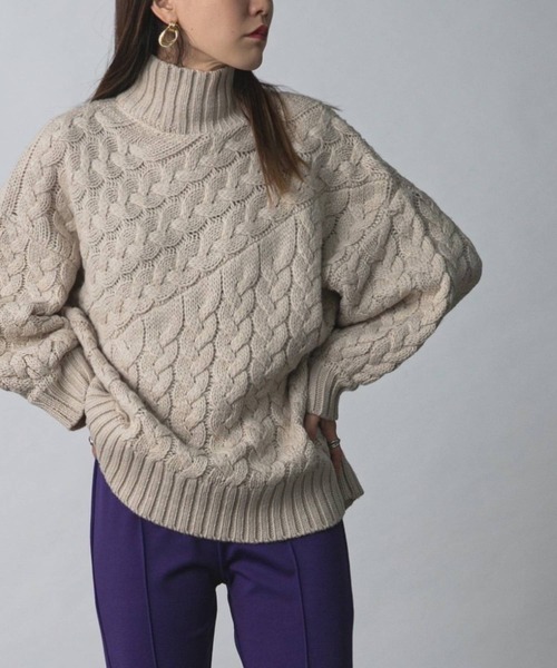 bohmal（ボマール）の「ケーブル切替ハイネックニット（ニット/セーター・レディース・ベージュ/アイボリー/グリーン/イエロー/アッシュグレー/ブラウン・FREE）」の22枚目の写真