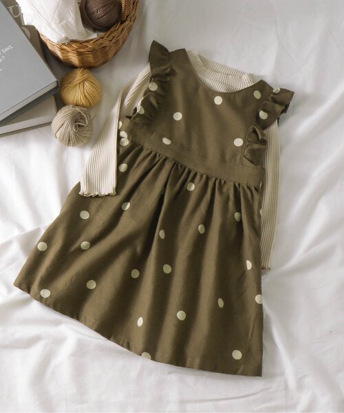 apres les cours(アプレレクール)の「WEB限定 2Pドットフリルジャンスカ(ジャンパースカート・キッズ・ベージュ/アイボリー/ブラウン・120cm/130cm/140cm/80cm/90cm/110cm/100cm)」の3枚目の写真