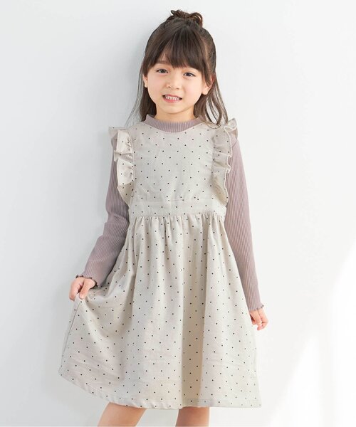 apres les cours(アプレレクール)の「WEB限定 2Pドットフリルジャンスカ(ジャンパースカート・キッズ・ベージュ/アイボリー/ブラウン・120cm/130cm/140cm/80cm/90cm/110cm/100cm)」の2枚目の写真