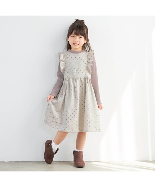 apres les cours(アプレレクール)の「WEB限定 2Pドットフリルジャンスカ(ジャンパースカート・キッズ・ベージュ/アイボリー/ブラウン・120cm/130cm/140cm/80cm/90cm/110cm/100cm)」の10枚目の写真