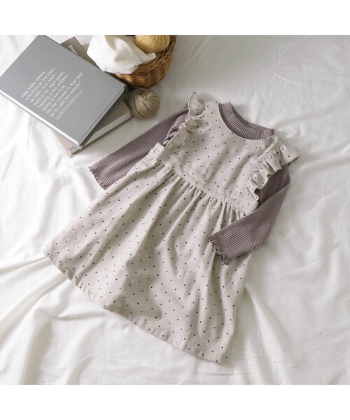 apres les cours(アプレレクール)の「WEB限定 2Pドットフリルジャンスカ(ジャンパースカート・キッズ・ベージュ/アイボリー/ブラウン・120cm/130cm/140cm/80cm/90cm/110cm/100cm)」の15枚目の写真