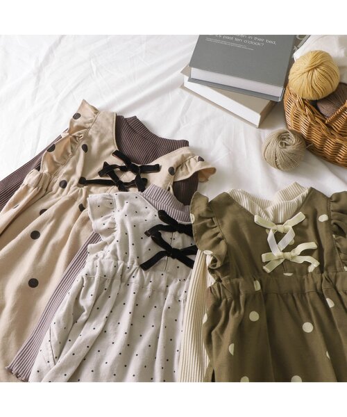 apres les cours(アプレレクール)の「WEB限定 2Pドットフリルジャンスカ(ジャンパースカート・キッズ・ベージュ/アイボリー/ブラウン・120cm/130cm/140cm/80cm/90cm/110cm/100cm)」の16枚目の写真