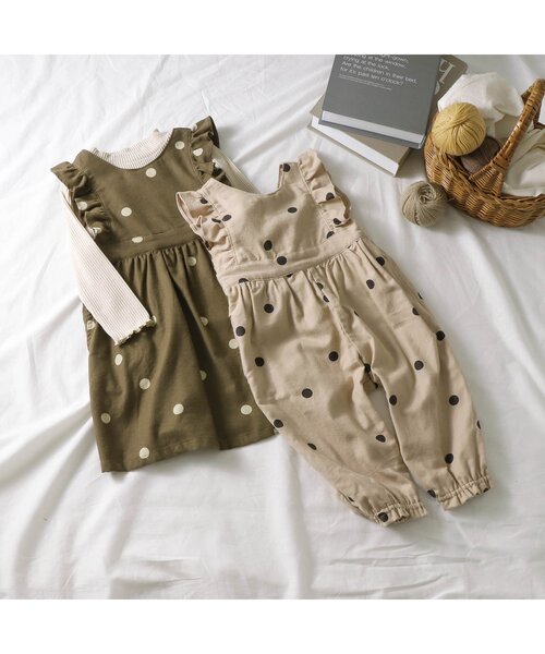 apres les cours(アプレレクール)の「WEB限定 2Pドットフリルジャンスカ(ジャンパースカート・キッズ・ベージュ/アイボリー/ブラウン・120cm/130cm/140cm/80cm/90cm/110cm/100cm)」の17枚目の写真