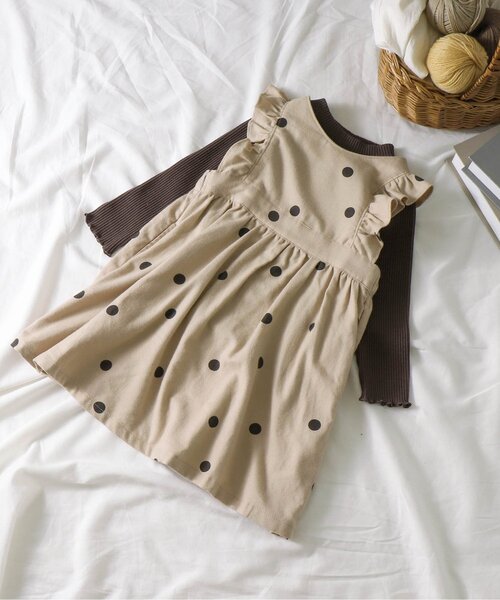 apres les cours(アプレレクール)の「WEB限定 2Pドットフリルジャンスカ(ジャンパースカート・キッズ・ベージュ/アイボリー/ブラウン・120cm/130cm/140cm/80cm/90cm/110cm/100cm)」の7枚目の写真