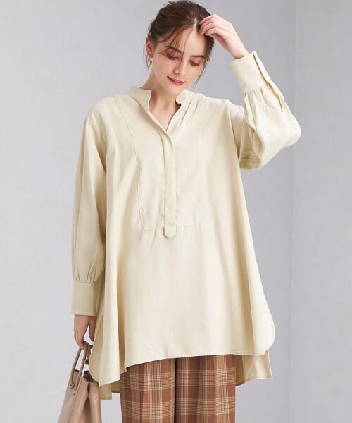 green label relaxing(グリーンレーベルリラクシング)の「キリカエ オーバーサイズ ブラウス(シャツ/ブラウス・レディース・ライトグレー/オフホワイト/モカ・FREE)」の2枚目の写真