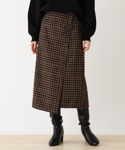 DRESKIP(ドレスキップ)の「◆裏地ボンディングラップ風スカート(スカート・レディース・ブラック/ダークブラウン系1/ベージュ系その他2・02/03/04)」の1枚目の写真