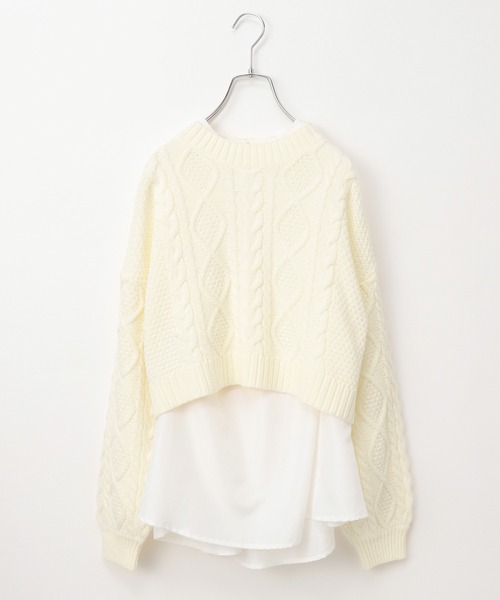 GLOBAL WORK(グローバルワーク)の「【AND YUA ANY】レイヤードニット*ブラウス/235618(ニット/セーター・キッズ・グリーン/ベージュ/オフホワイト/ブラック/ライトイエロー・150cm/160cm)」の2枚目の写真
