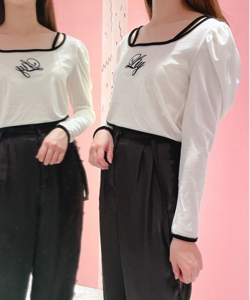 lilLilly（リルリリー）の「バックオープンベロアトップス（Tシャツ/カットソー・レディース・ホワイト/ブラック・FREE）」の11枚目の写真