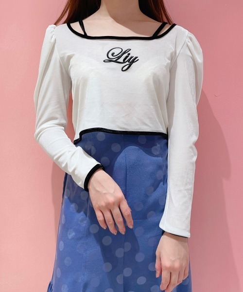 lilLilly（リルリリー）の「バックオープンベロアトップス（Tシャツ/カットソー・レディース・ホワイト/ブラック・FREE）」の5枚目の写真