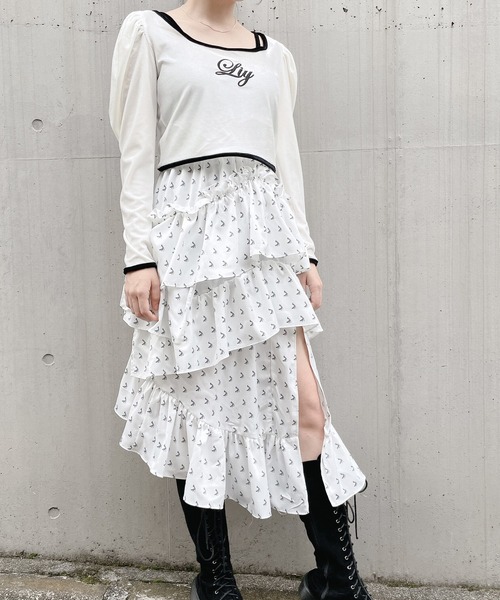 lilLilly（リルリリー）の「バックオープンベロアトップス（Tシャツ/カットソー・レディース・ホワイト/ブラック・FREE）」の22枚目の写真